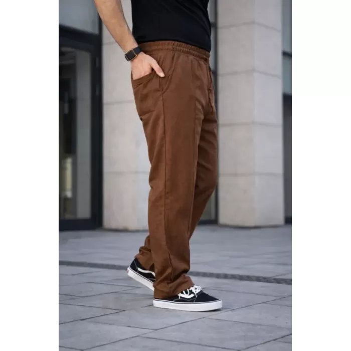 Erkek Keten Cepli Çıma Dikişli Jogger Buggy Pantalon Rahat Kalıp - Kahverengi