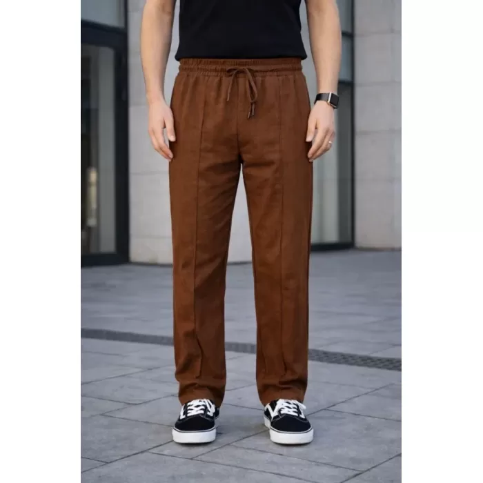 Erkek Keten Cepli Çıma Dikişli Jogger Buggy Pantalon Rahat Kalıp - Kahverengi