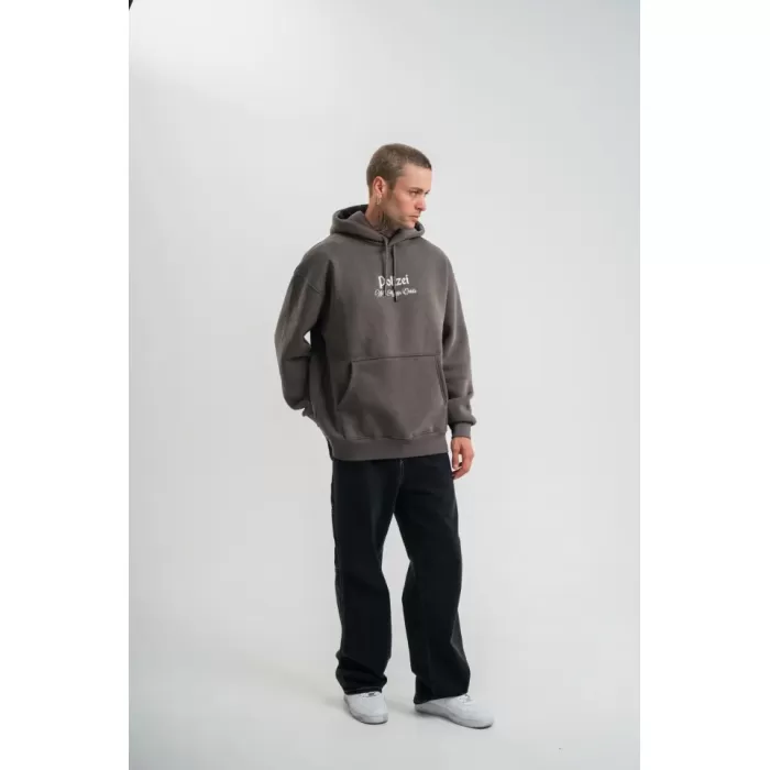 Erkek Double Oversize Kapüşonlu Sweatshirt 3 İplik Pamuklu Göğüs Nakışlı Premium Kalite – Antrasit