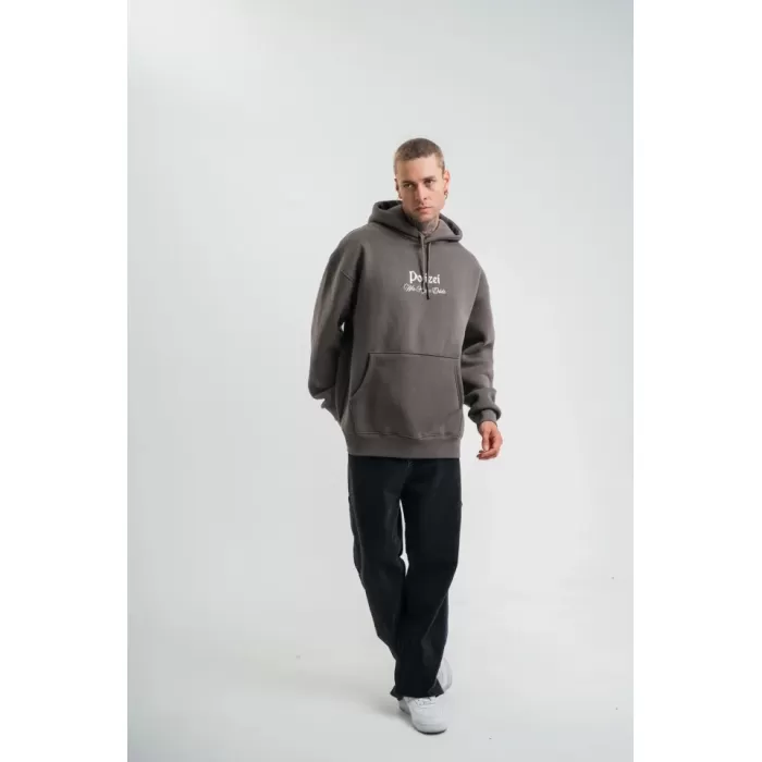 Erkek Double Oversize Kapüşonlu Sweatshirt 3 İplik Pamuklu Göğüs Nakışlı Premium Kalite – Antrasit