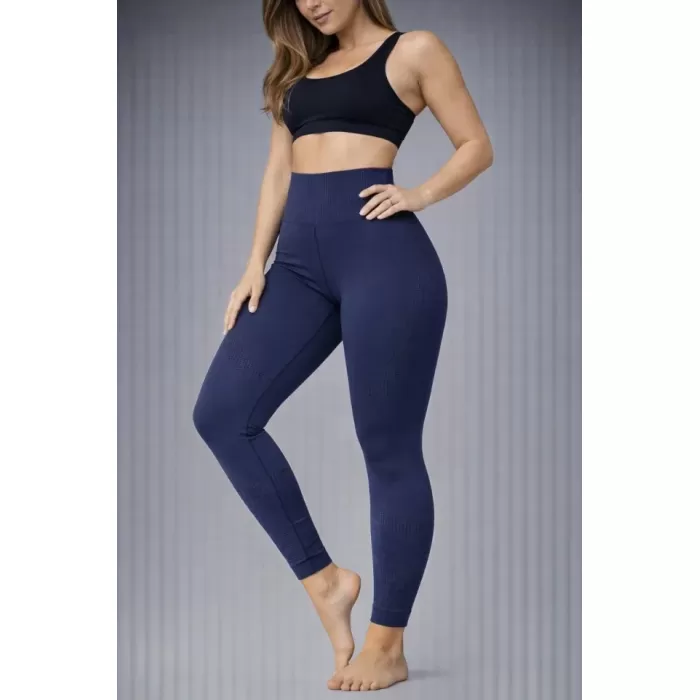 Nonofit Yüksek Bel Full Extra Toparlayıcı Likralı Ön Arka Ve Bilek Desenli Tayt - Lacivert