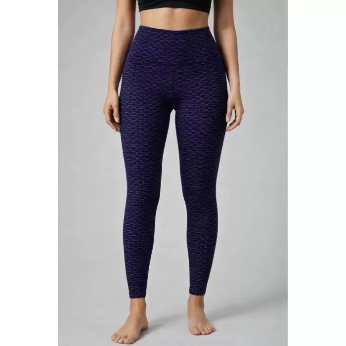 Yüksek Bel Toparlayıcı Likralı Büzgülü Tayt - Mavi