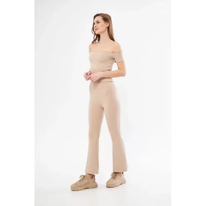 Yüksel Bel Fitilli İspanyol Paça Tayt - Bordo