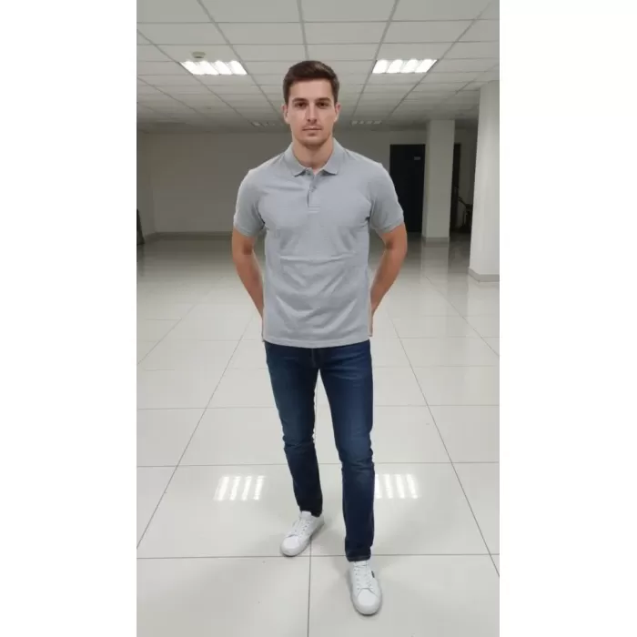 Erkek Pike Kumaş Düğmeli Yaka Regular Fit Günlük Kısa Kol Tişört T-shirt - Gri