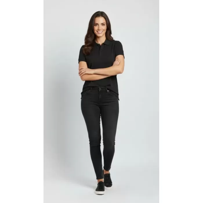 Pike Kumaş Düğmeli Yaka Regular Rahat Günlük Kısa Kol Tişört T-shirt - Siyah