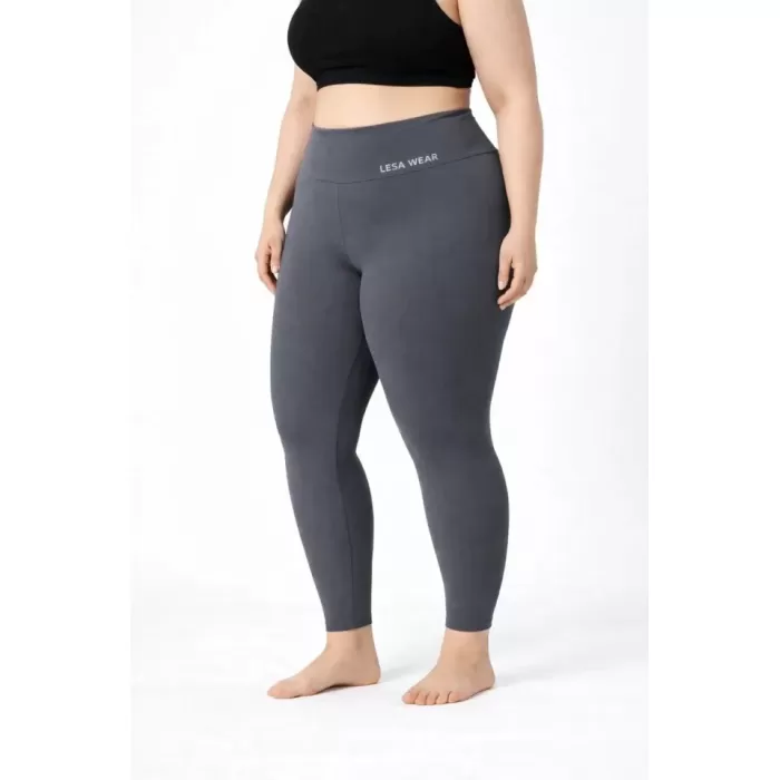 Yüksek Bel Toparlayıcı Likralı Dalgıç Spor Tayt  Esnek Battal Büyük Beden - Füme