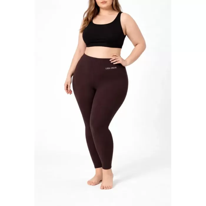 Yüksek Bel Toparlayıcı Likralı Dalgıç Spor Tayt Esnek Battal Büyük Beden - Kahverengi