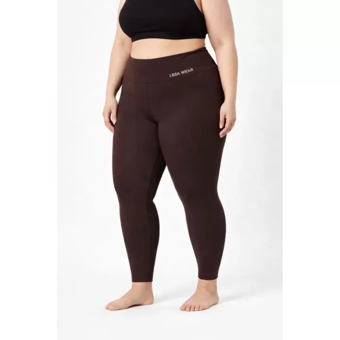 Yüksek Bel Toparlayıcı Likralı Dalgıç Spor Tayt Esnek Battal Büyük Beden - Kahverengi