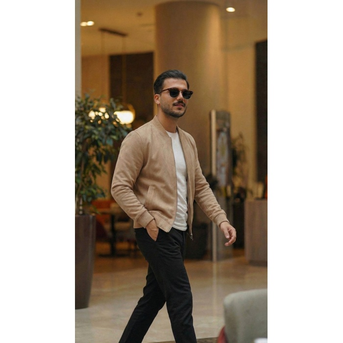 Erkek Scuba Süet Kumaş Bomber Hırka