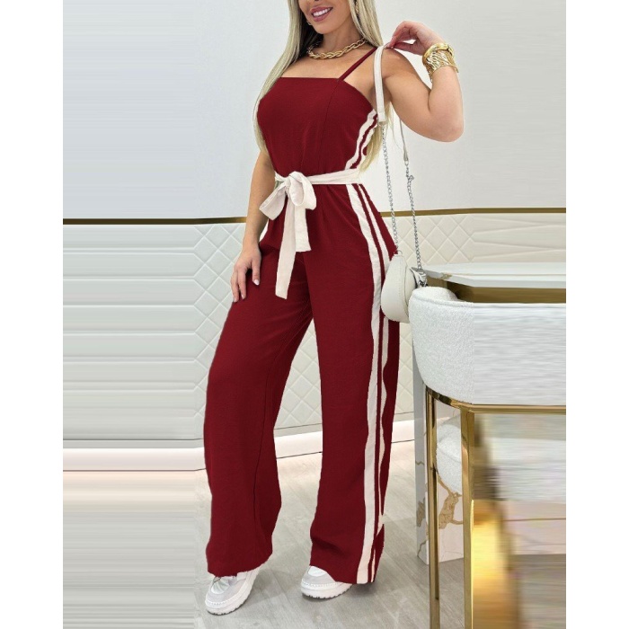 Kadın Ip Askılı Straplez Belden Kuşaklı Viskon Iki Iplik Tulum