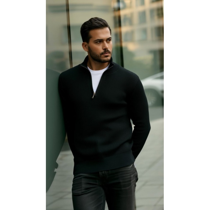 Erkek Balıkçı Zip Yaka Uzun Kollu Triko