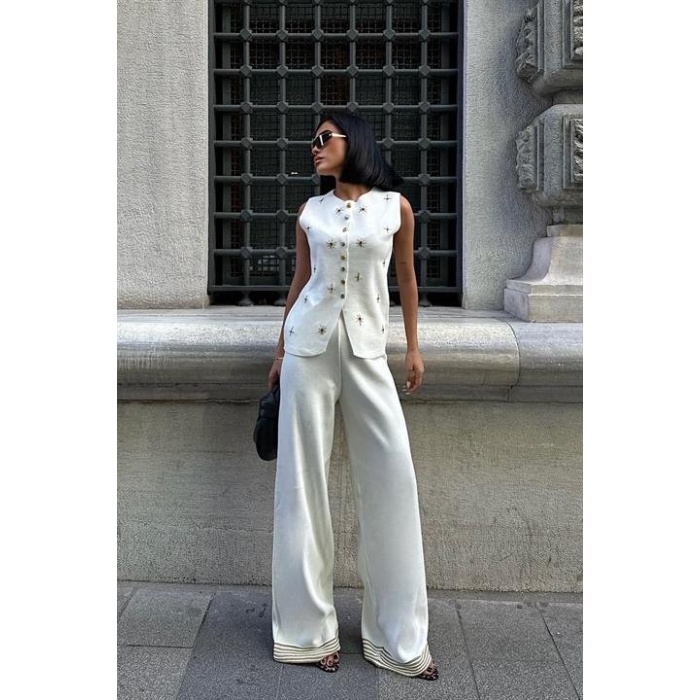 Paulo Gold Düğmeli Yelek Pantolon Takım 9976