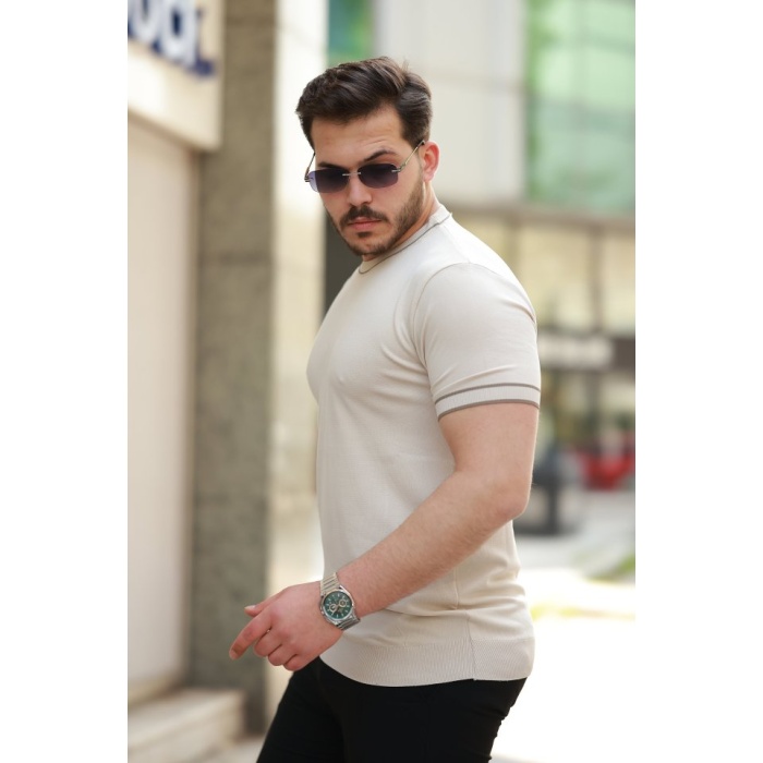 Erkek Bisiklet Yaka Ribanalı Kısa Kollu Tshirt