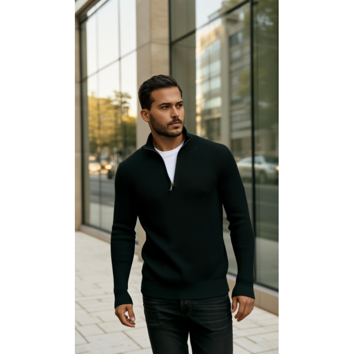 Erkek Balıkçı Zip Yaka Uzun Kollu Triko