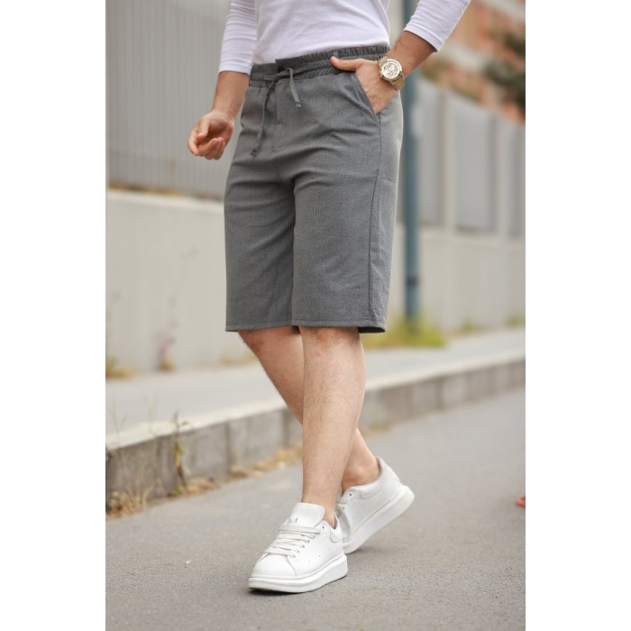 Erkek Beli Bağcıklı Ve Düğmeli Bezayağı Kumaş şort