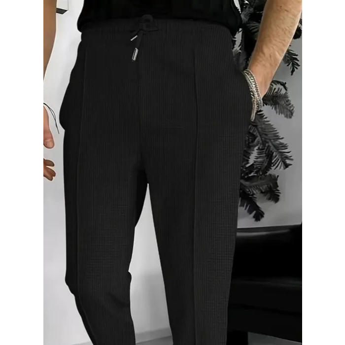 Erkek Yüksek Bel önden Bağcıklı Cepli Waffle Pantolon