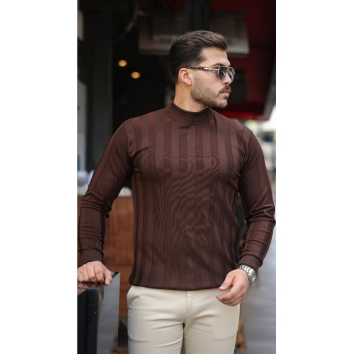 Erkek Yarım Balıkçı Yaka Kabartma Desenli Triko