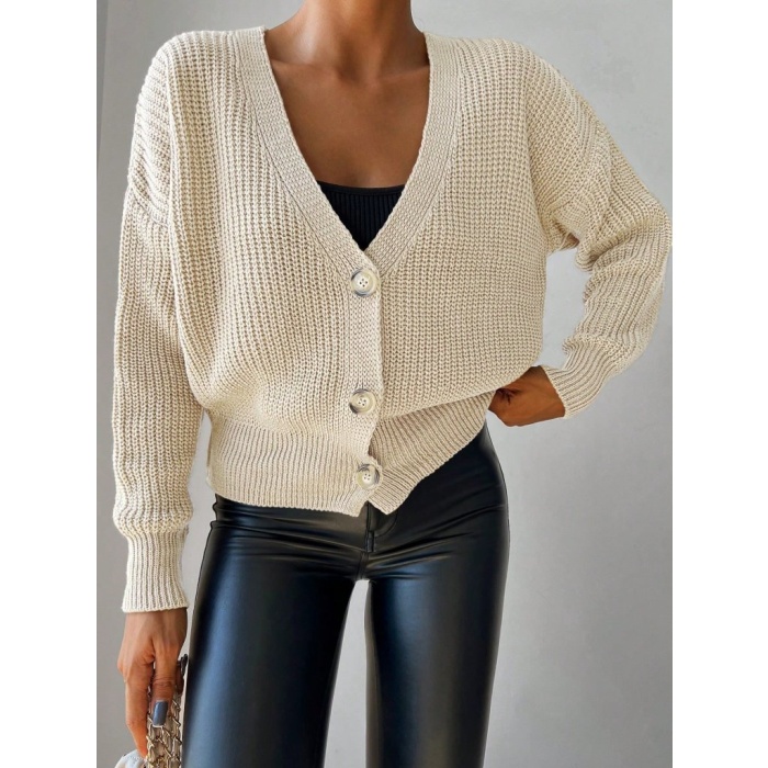 Kadın Uzun Kollu Düğme Detay Triko Bluz