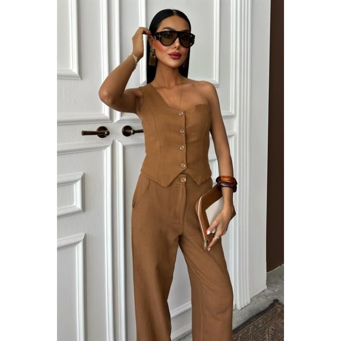 Tek Omuz Büstiyer Plazzo Pantolon Viscon Takım 10159