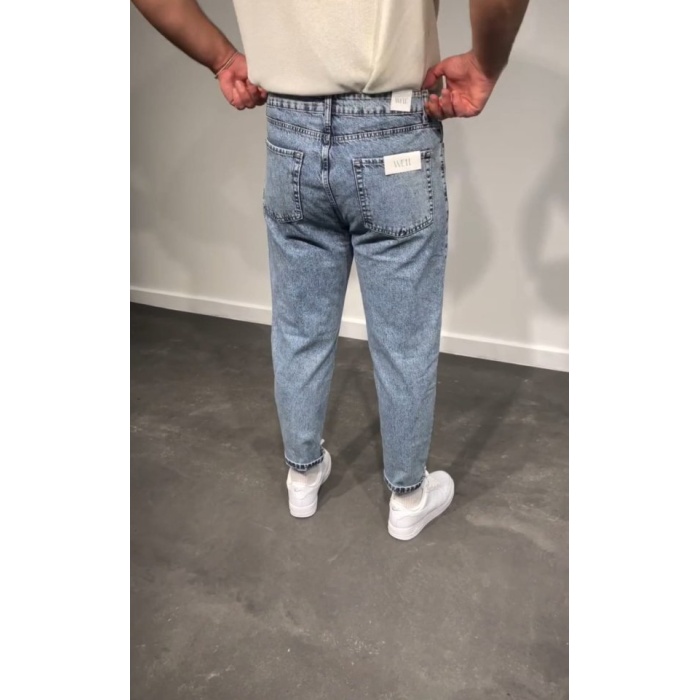 Erkek Kar Yıkamalı Buz Mavi Mom Jean