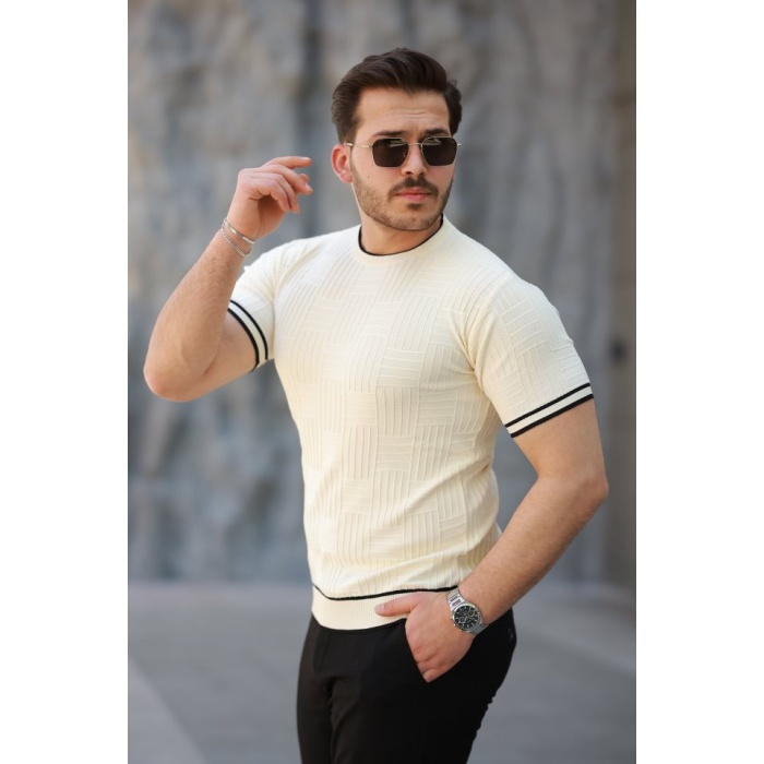 Erkek Jakarlı Ribanalı Kısa Kollu T-shirt