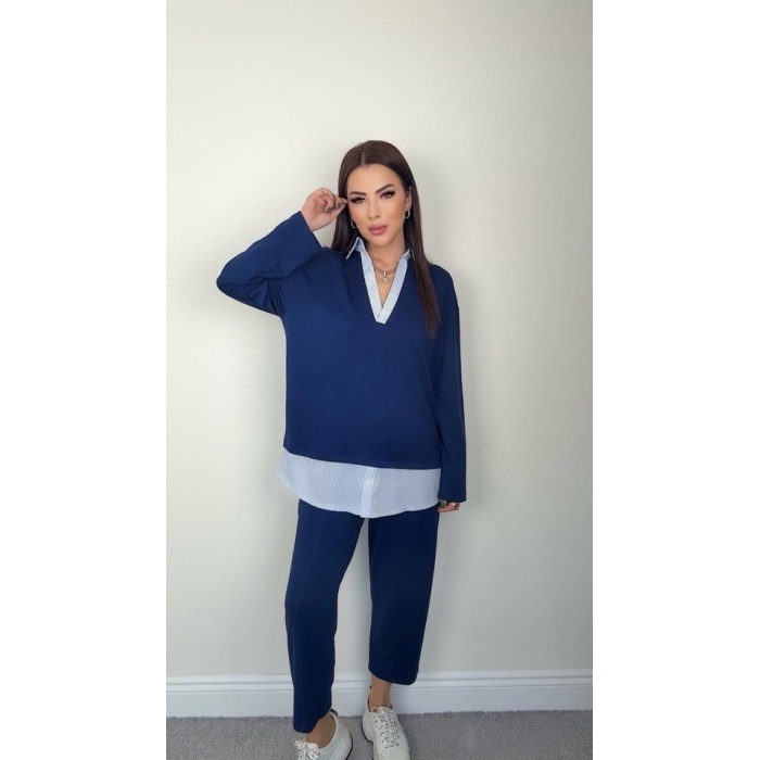 Polo Yaka Gömlekl Detay Salaş Balon Pantolunlu ıkılı Takım