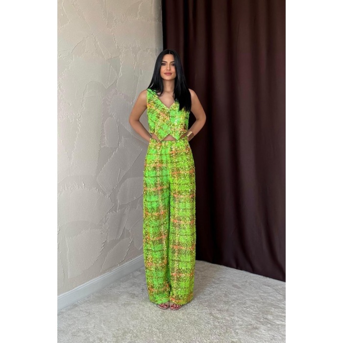 Yeşil Pullu Yelek Ve Pantolon Takım