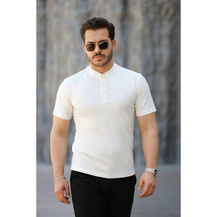 Erkek Kısa Kollu Hakim Yaka önü Düğmeli Viskon Tişört