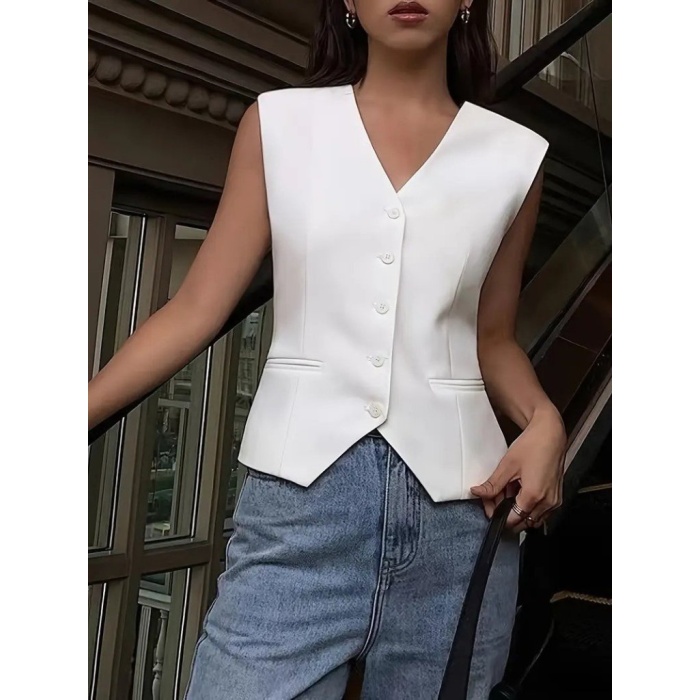 Kadın Sıfır Kollu önden Düğmeli Atlas Yelek