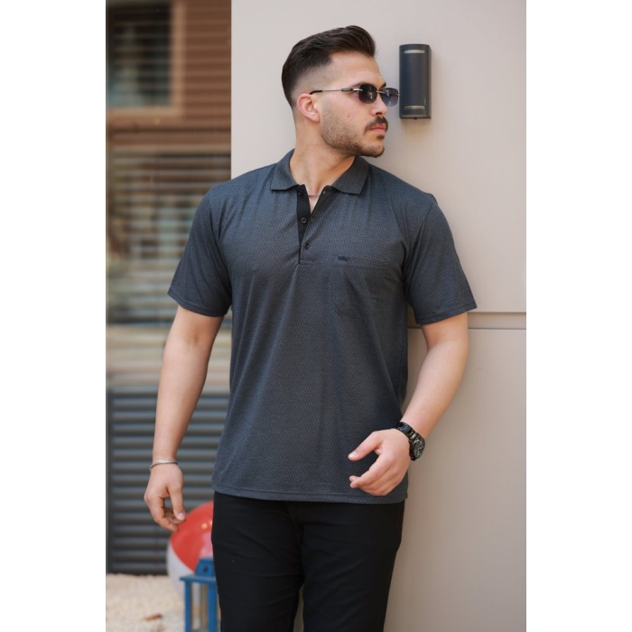 Erkek Yakalı Mini Jakarlı Kısa Kollu T-shirt