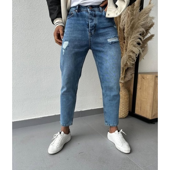 Erkek Cep Yırtık Detaylı Mom Jean