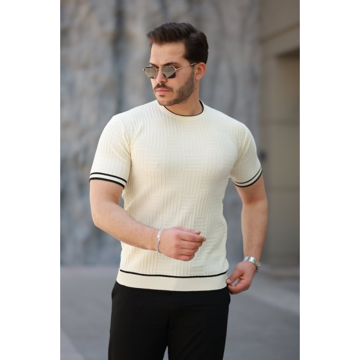 Erkek Jakarlı Ribanalı Kısa Kollu T-shirt