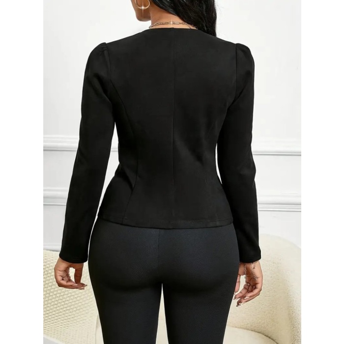 Kadın Uzun Kollu önü Açık Düğmeli Kısa Süet Ceket