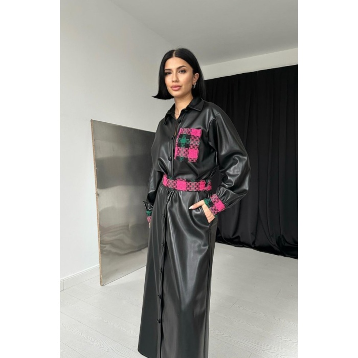 Siyah Garnili Etekli Deri Takım