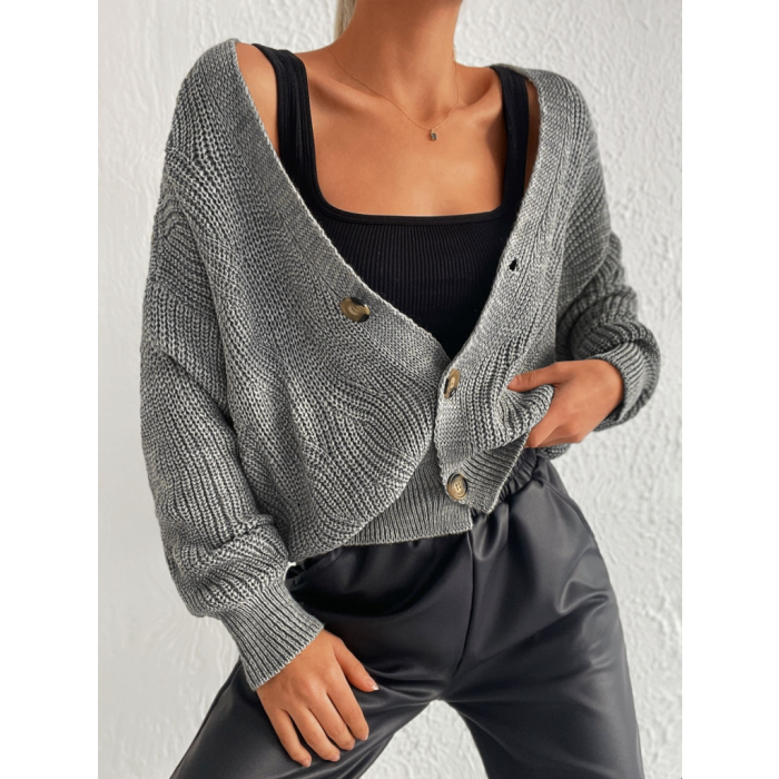 Kadın Uzun Kollu Düğme Detay Triko Hırka