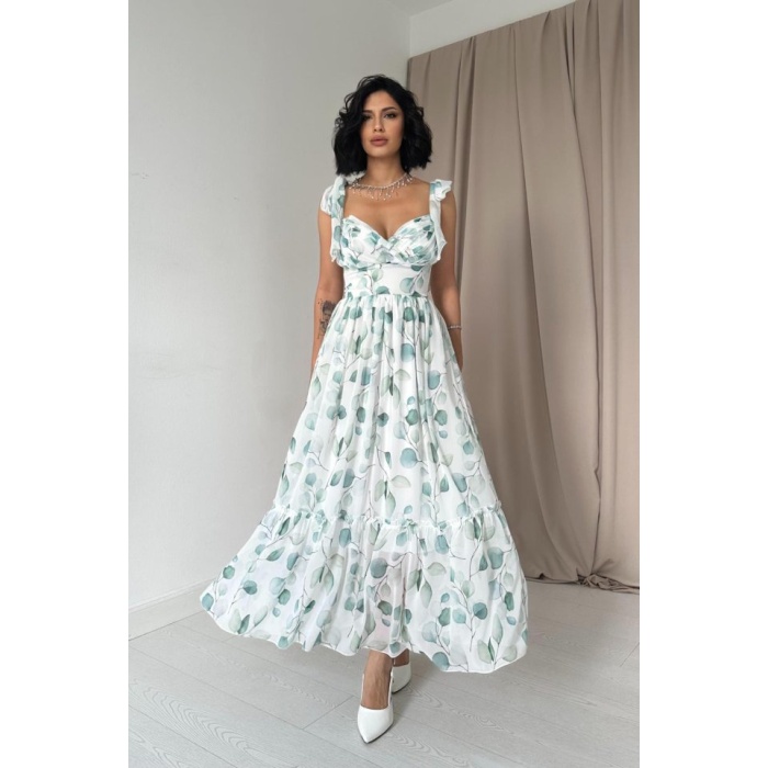 Yeşil Şifon Drapeli Elbise