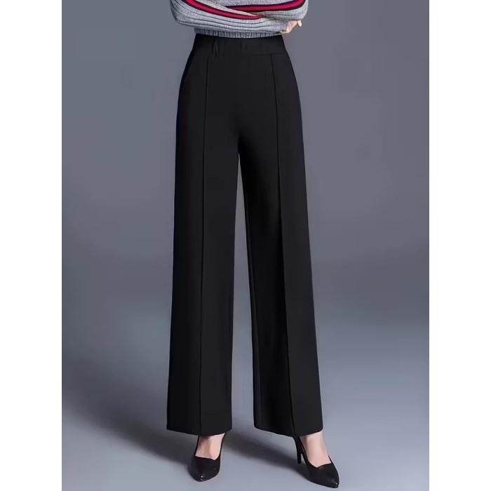 Kadın Yüksek Bel önü Nervürlü Paçaya Doğru Geniş Ithal Krep Pantolon