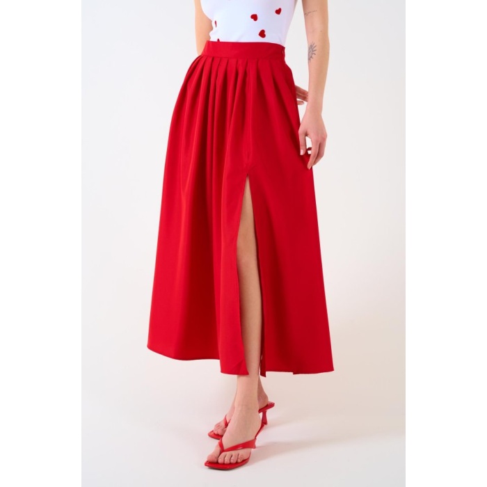 Yırtmaçlı Etek - Kırmızı