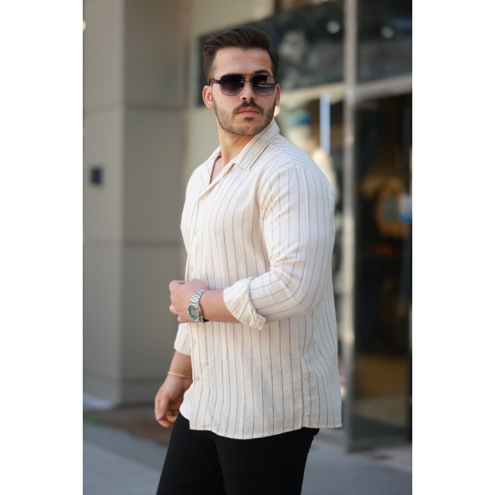Erkek çizgili Keten Gömlek