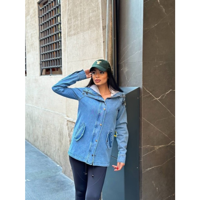 Kadın Ek Parça Kapüşon Kol Arma Detay Gabardin Ceket