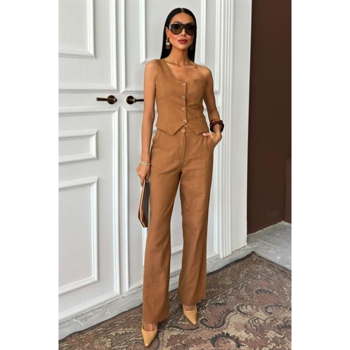 Tek Omuz Büstiyer Plazzo Pantolon Viscon Takım 10159