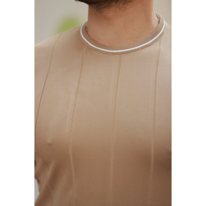 Erkek Bisiklet Yaka çizgi Desenli Ribanalı Kısa Kollu Tshirt