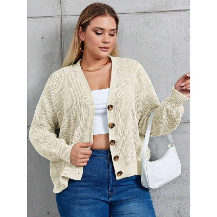 Kadın Beş Düğme Büyük Beden Triko Hırka