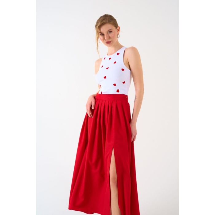 Yırtmaçlı Etek - Kırmızı