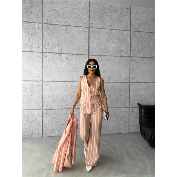 ÇİZGİLİ CEKET KETEN - Orange