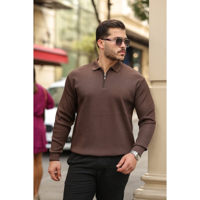 Erkek Selanik örme Yakalı Uzun Kollu Triko