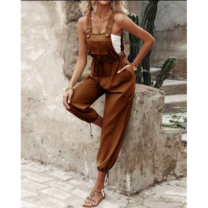 Kadın Poplin Kumaş Likralı Askılı Tulum