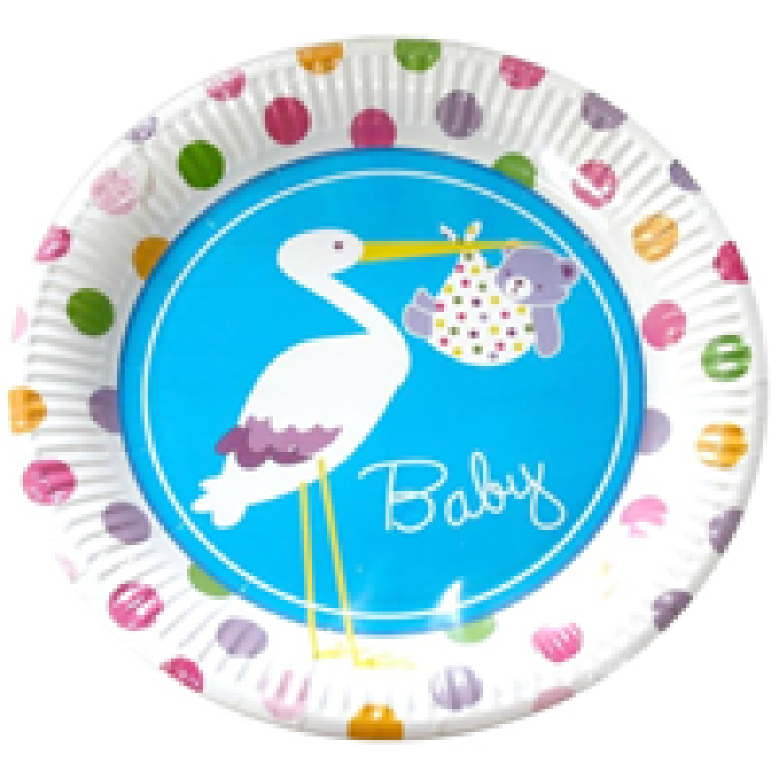 Karton Tabak TBK014 8li -Baby Shower Mavi Leylek-