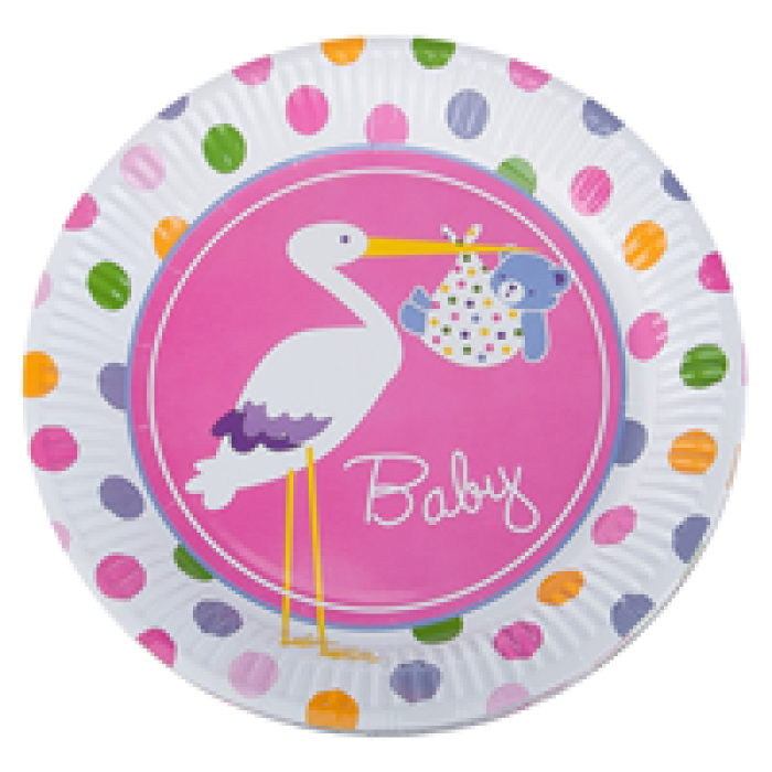 Karton Tabak TBK015 8li -Baby Shower Pembe Leylek-