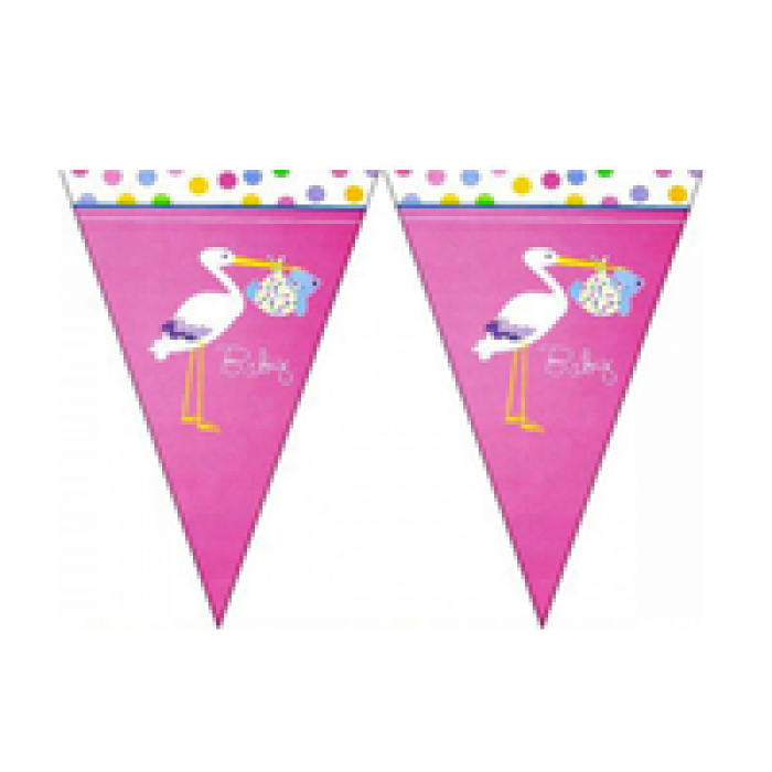 Üçgen Flama FLM015 -Baby Shower Pembe Leylek-